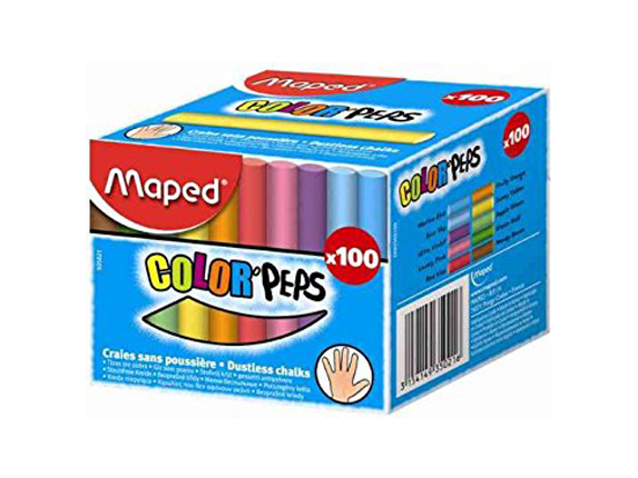 Boite de 100 craies couleurs lisse - Matériels Didactiques